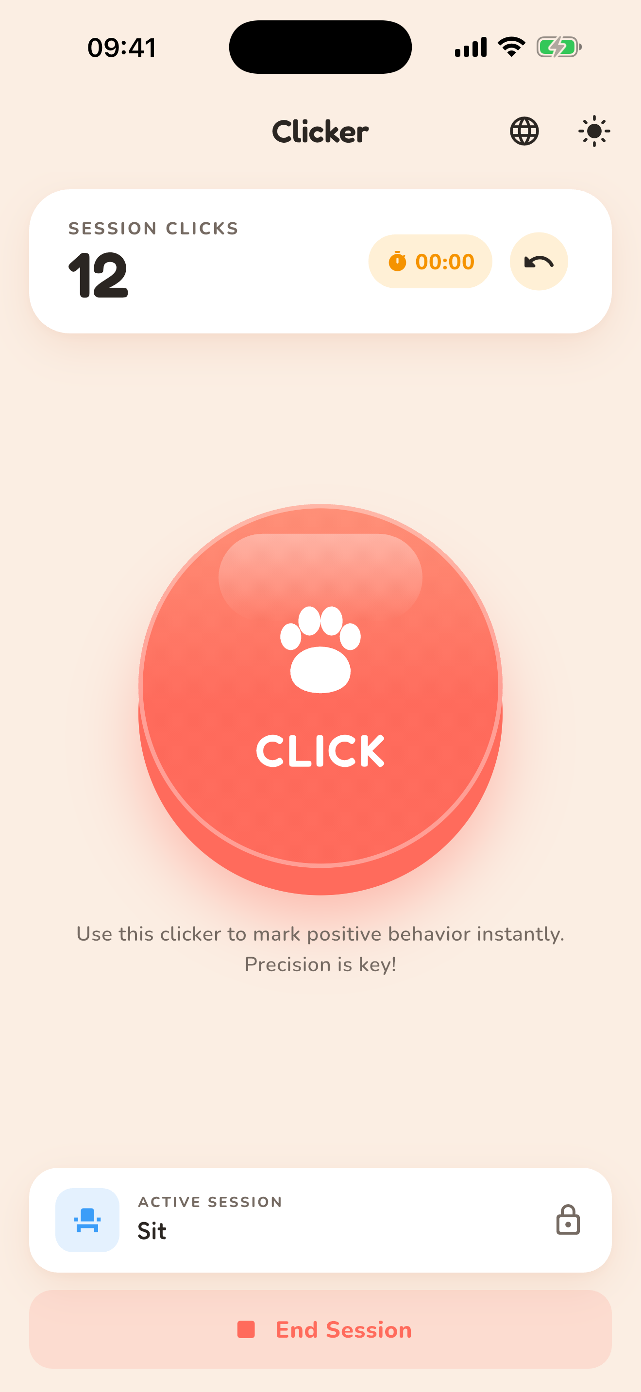 Paw Clicker active clicker screen