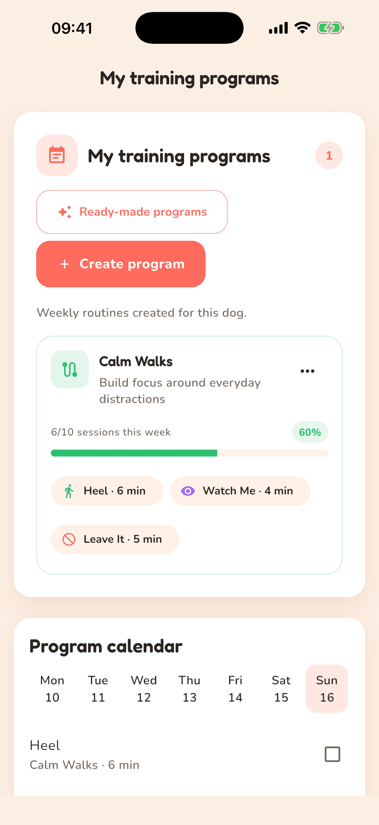 Custom weekly training program in Paw Clicker