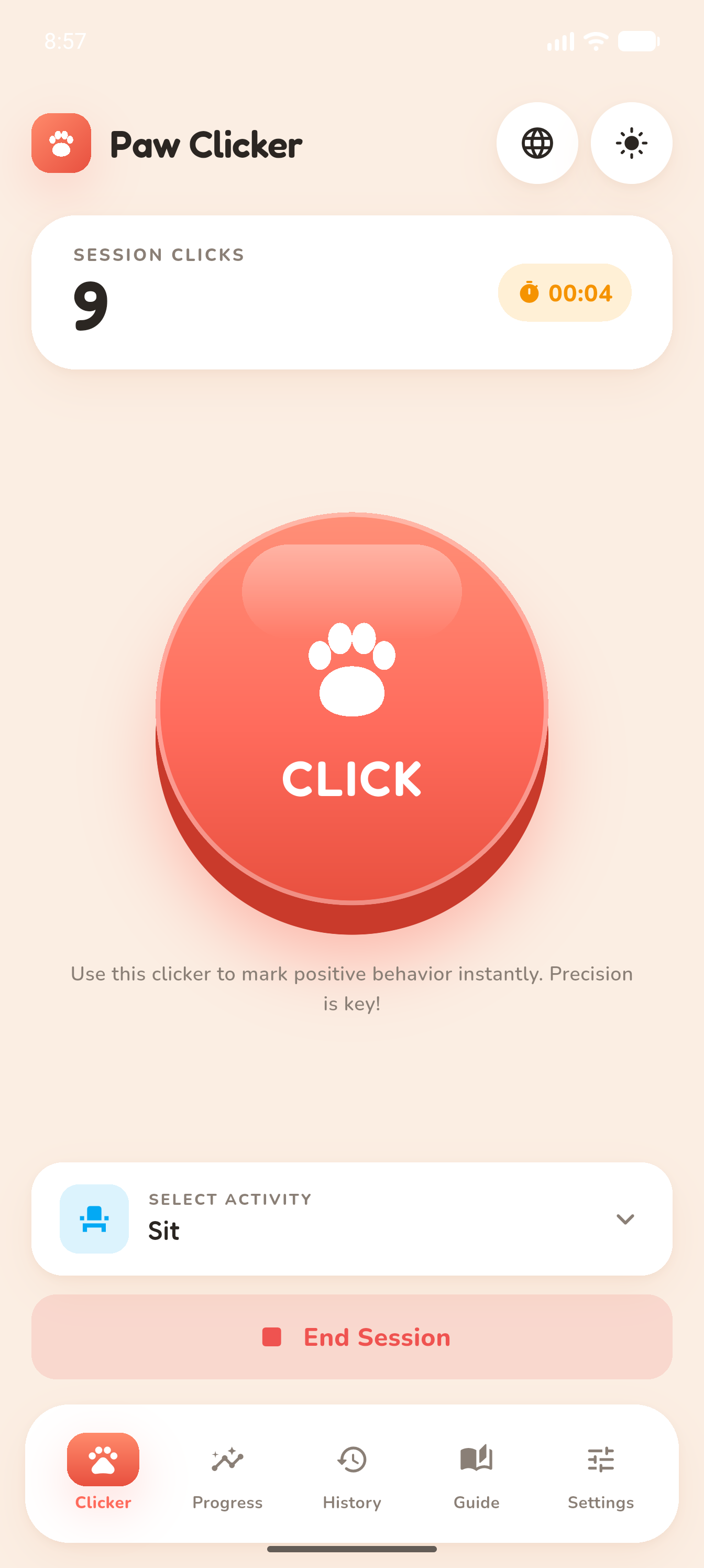 The Paw Clicker clicker screen on a phone